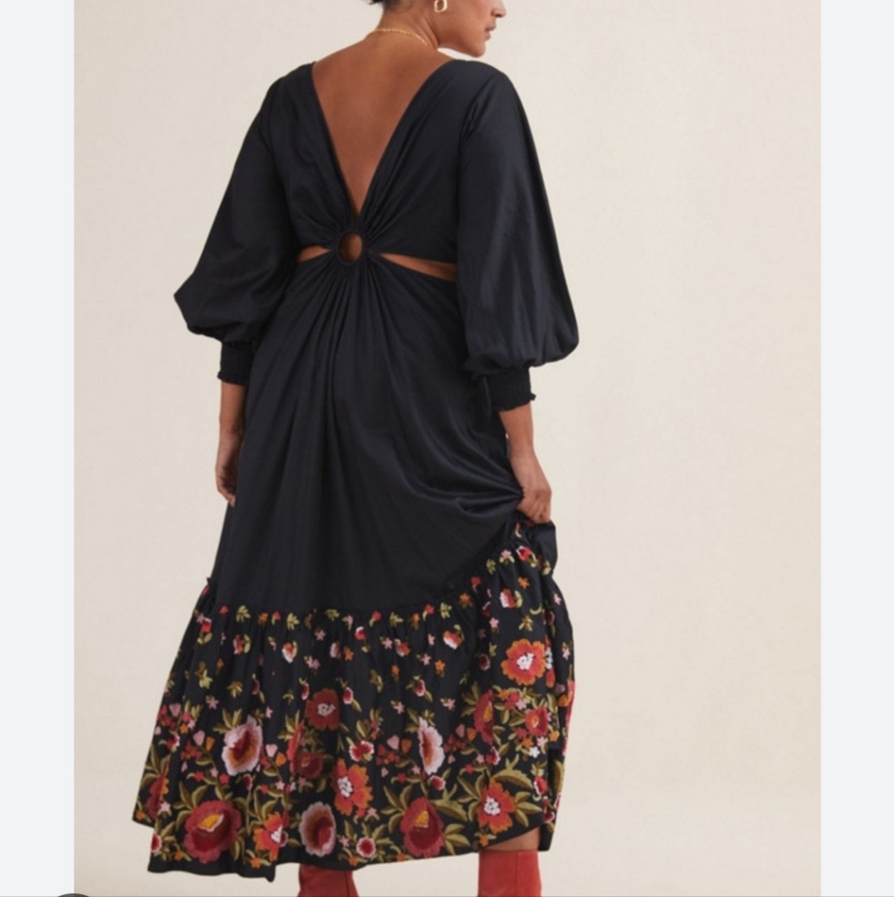 Anthropologie Karolina Cut-Out Floral Black Maxi Dress Size 12 NWT - Picture 2 of 4